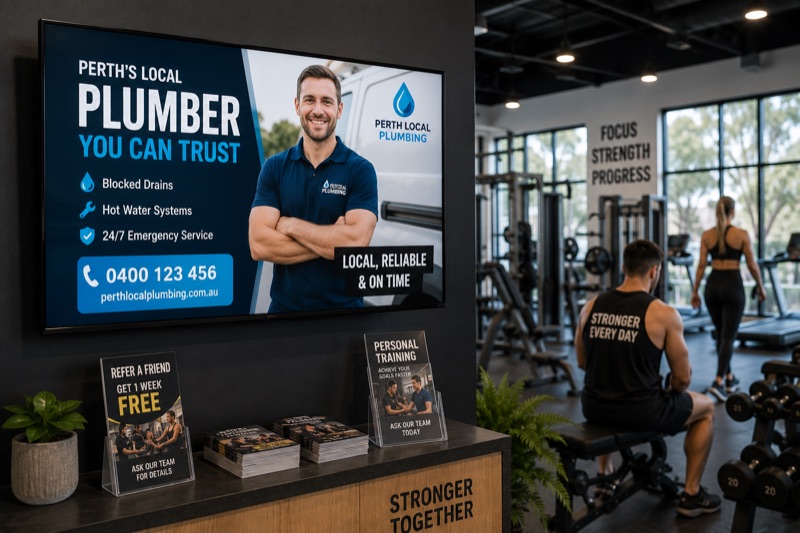 Local advertising at a gym reception
